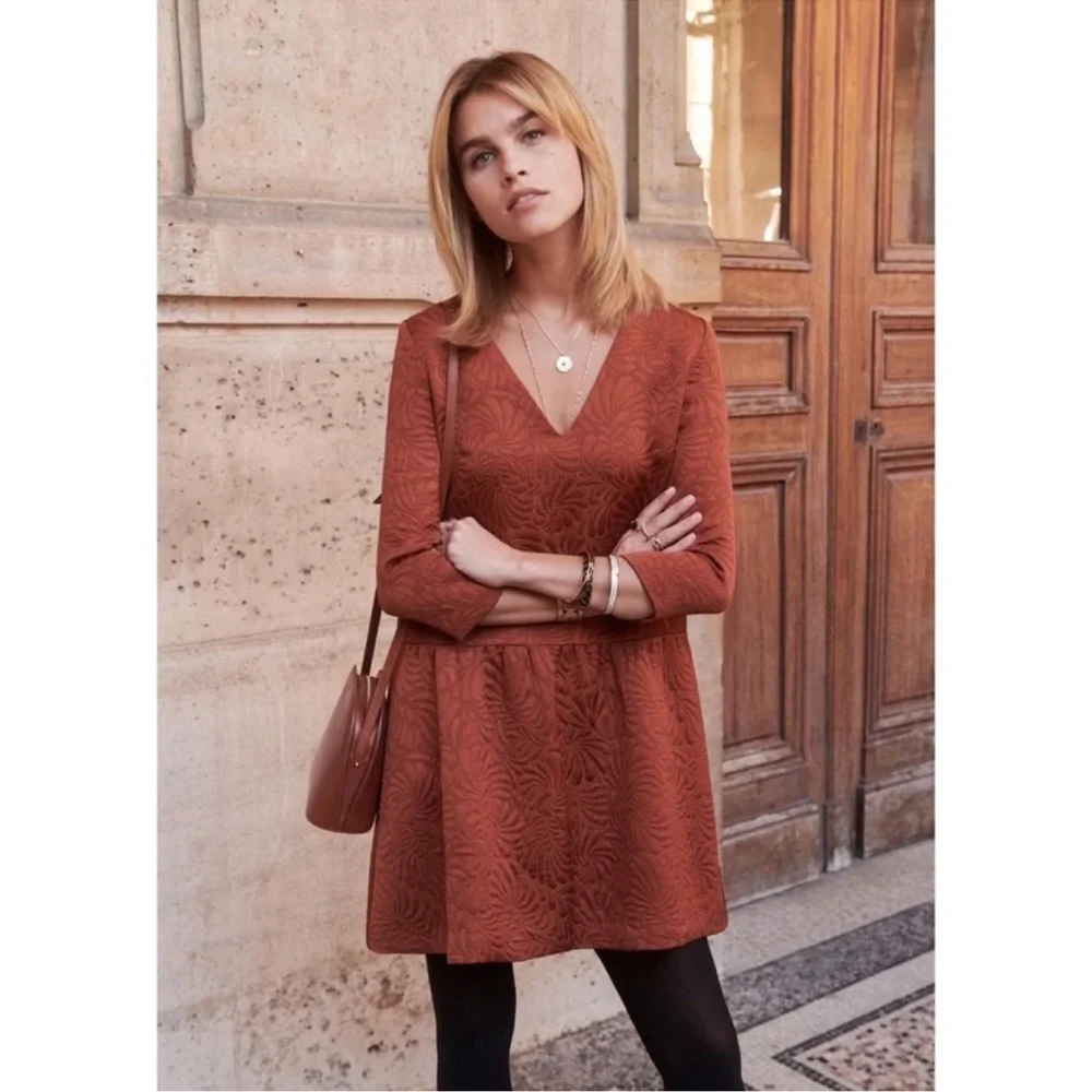 SÉZANE Gilly Jacquard Mini Dress, Caramel, FR38/US 6
